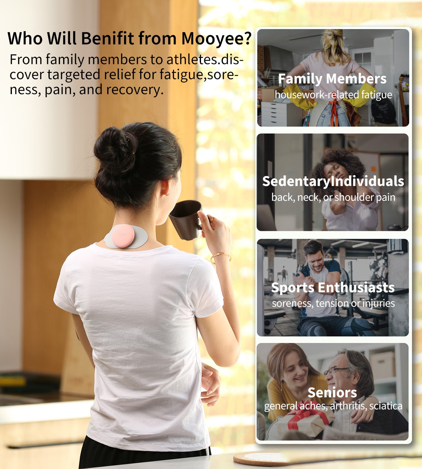 Mooyee M2 Wireless TENS Unit Muscle Stimulator, 18 Modes EMS Muscle Stimulator APP Control Deep Tissue Massager for Pain Relief, Muscle Soreness and Recovery in Back, Neck, Shoulders, Legs and Arms