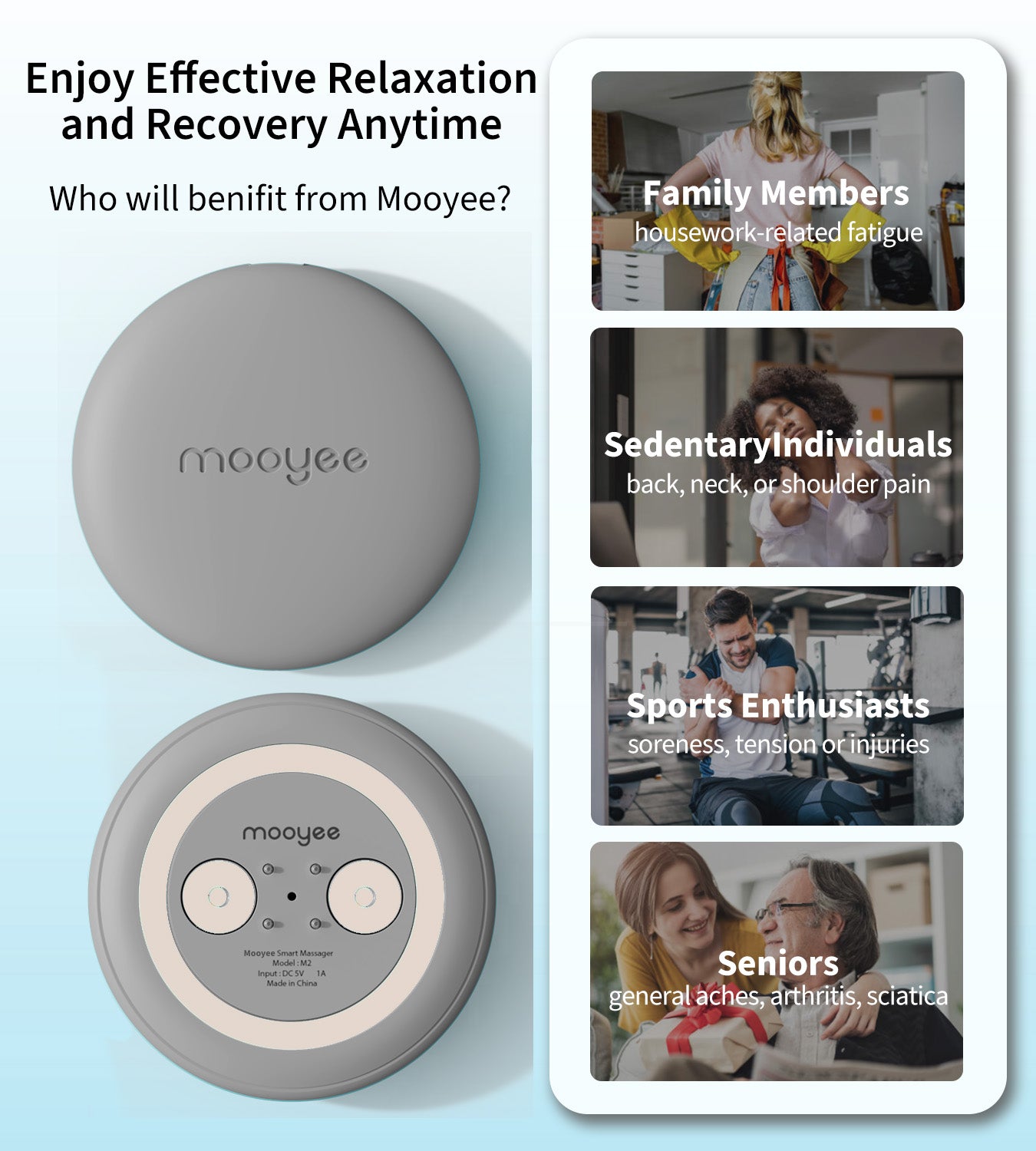 Mooyee M2 Wireless Tens Unit for Pain Relief, 18 Modes Smart APP Tens Massager for Back, Neck, Shoulder, Sciatica Pain Relief and Muscle Recovery(Grey)