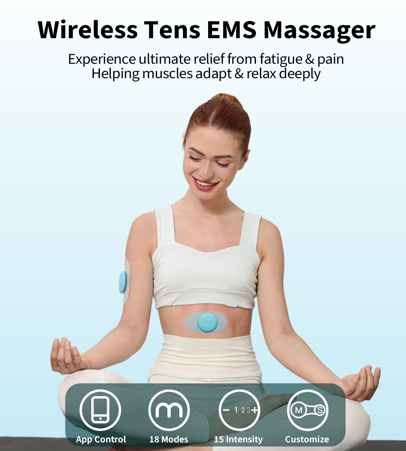 Mooyee Wireless Tens Unit for Pain Relief, 18 Modes Smart APP Tens Massager for Back, Neck, Shoulder, Sciatica Pain Relief and Muscle Recovery(Blue)
