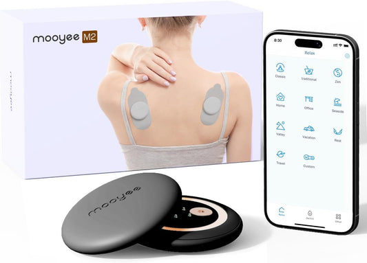 Mooyee Wireless TENS Unit Muscle Stimulator with APP, 18 Modes EMS Muscle Stimulator Deep Tissue Massager for Pain Relief, Muscle Soreness and Recovery in Back, Neck, Shoulders, Legs and Arms