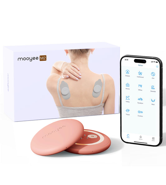 Mooyee M2 Wireless TENS Unit Muscle Stimulator, 18 Modes EMS Muscle Stimulator APP Control Deep Tissue Massager for Pain Relief, Muscle Soreness and Recovery in Back, Neck, Shoulders, Legs and Arms
