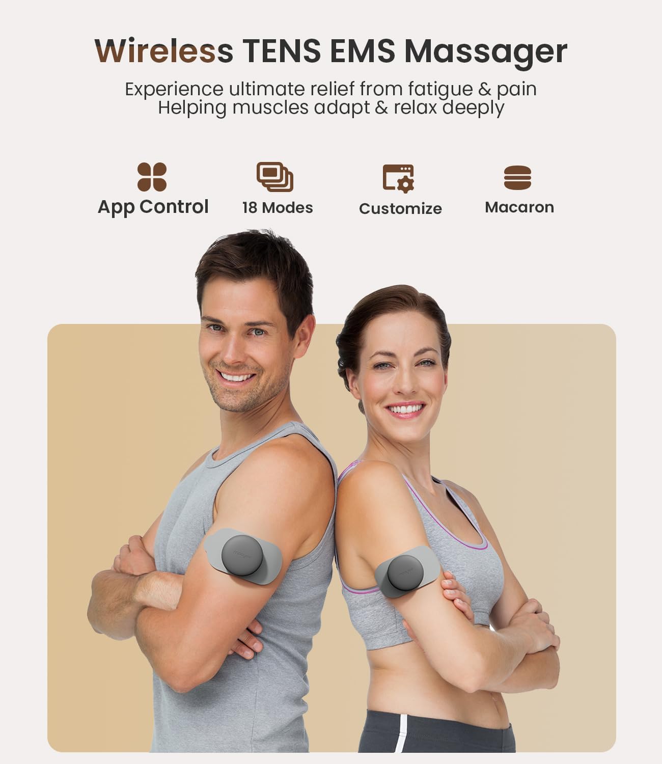 Mooyee Wireless TENS Unit Muscle Stimulator with APP, 18 Modes EMS Muscle Stimulator Deep Tissue Massager for Pain Relief, Muscle Soreness and Recovery in Back, Neck, Shoulders, Legs and Arms