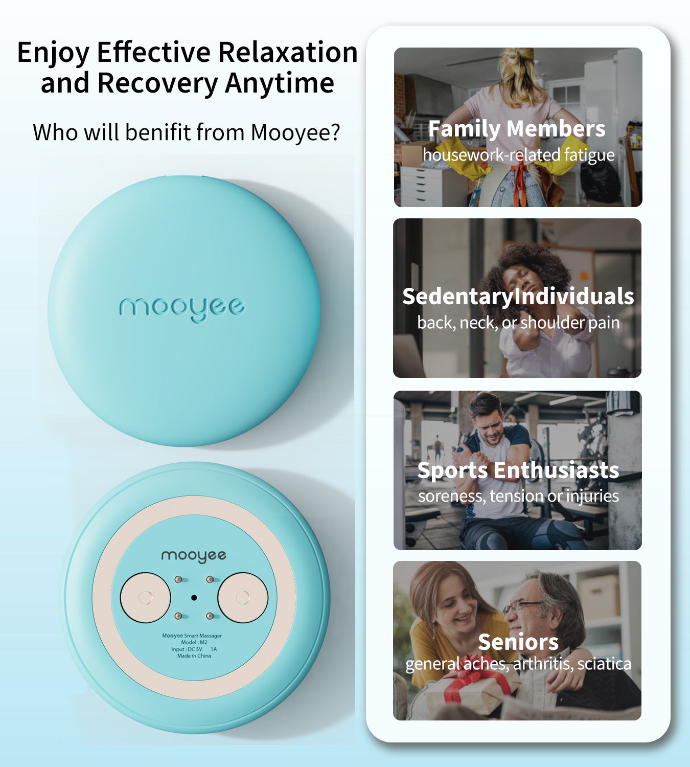 Mooyee Wireless Tens Unit for Pain Relief, 18 Modes Smart APP Tens Massager for Back, Neck, Shoulder, Sciatica Pain Relief and Muscle Recovery(Blue)