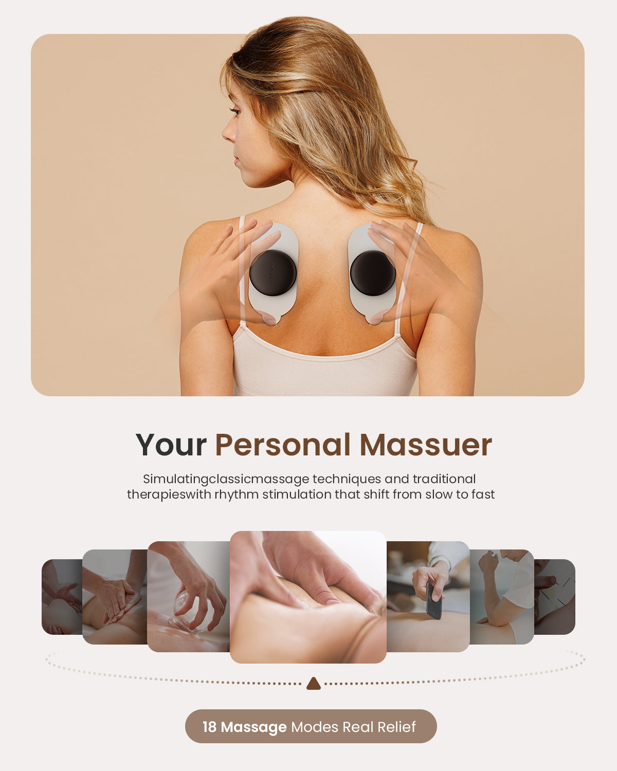 Mooyee Wireless TENS Unit Muscle Stimulator with APP, 18 Modes EMS Muscle Stimulator Deep Tissue Massager for Pain Relief, Muscle Soreness and Recovery in Back, Neck, Shoulders, Legs and Arms